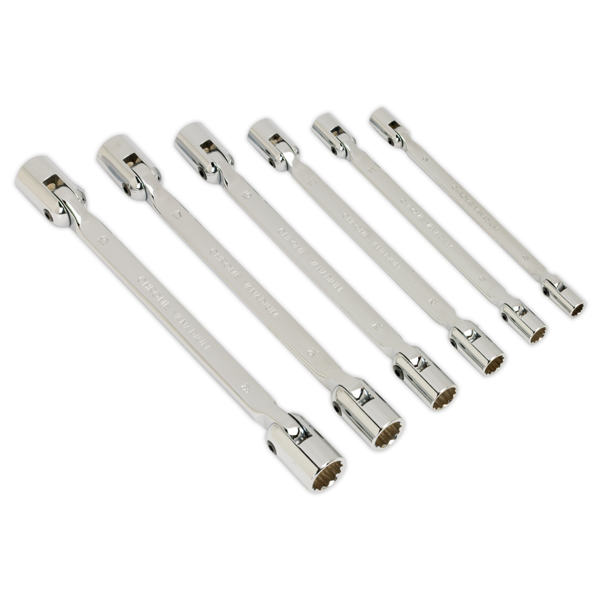 Sealey Double Flexi-Head Socket Spanner Set 6 Pieces Fully Polished Metric AK635
