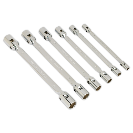 Sealey Double Flexi-Head Socket Spanner Set 6 Pieces Fully Polished Metric AK635