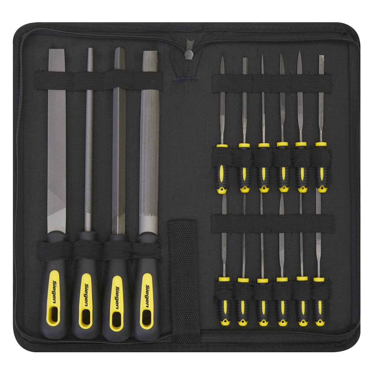 Sealey File Set 16 Pcs Engineers Coarse Needle Set Soft Grip + Carry Case S05781