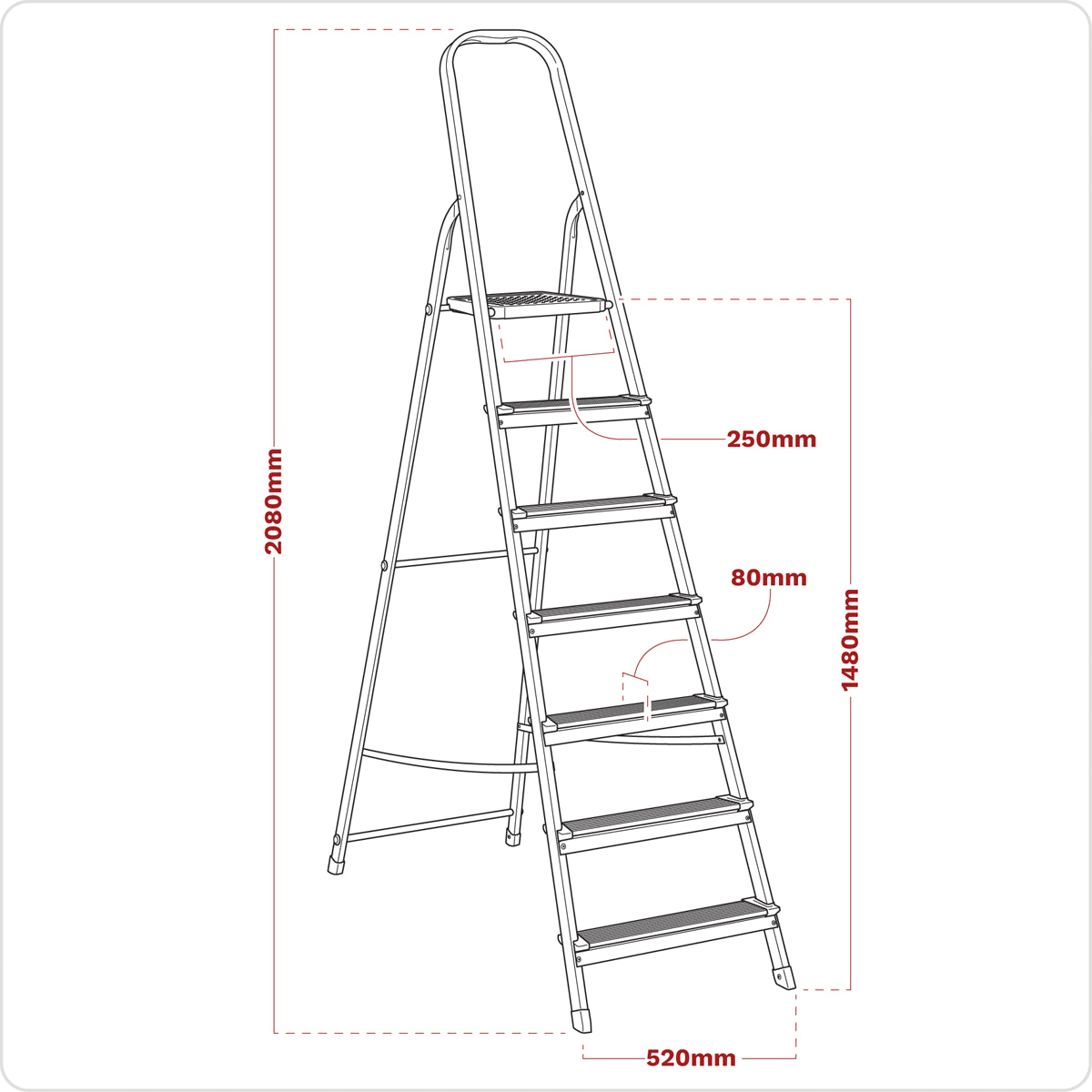 Sealey Aluminium Step Ladder 7-Tread 80mm Deep Non-Slip Steps EN 131 ASL7