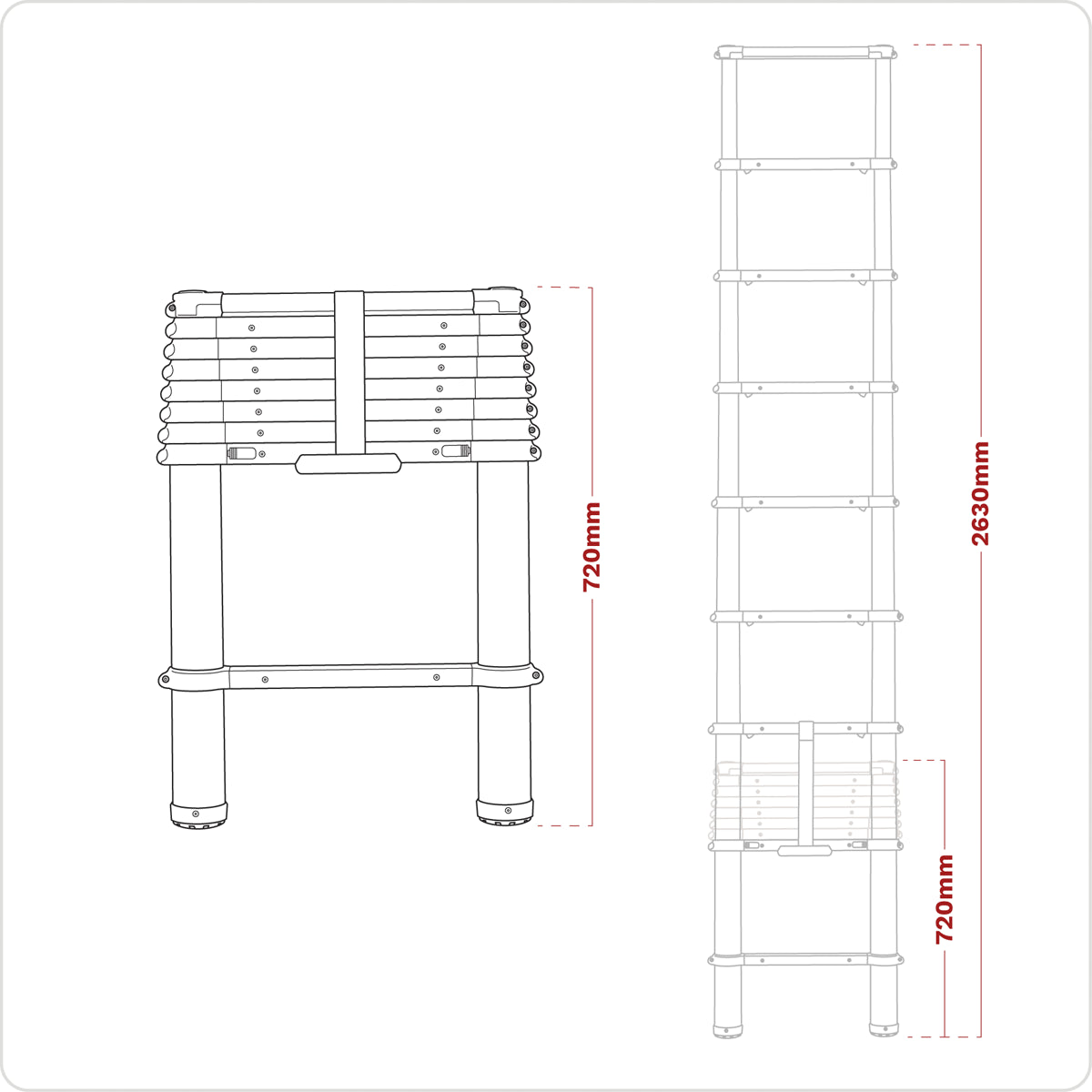 Sealey Aluminium Telescopic Ladder 9-Tread EN 131 Professional Lightweight ATL09