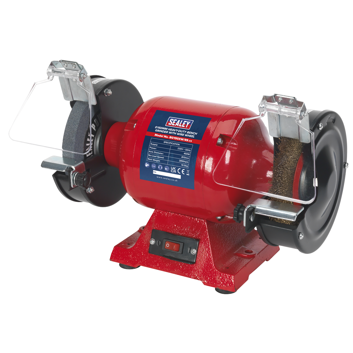 Sealey Bench Grinder 150mm With Wire Wheel 450W/230V Heavy Duty BG150XW/99
