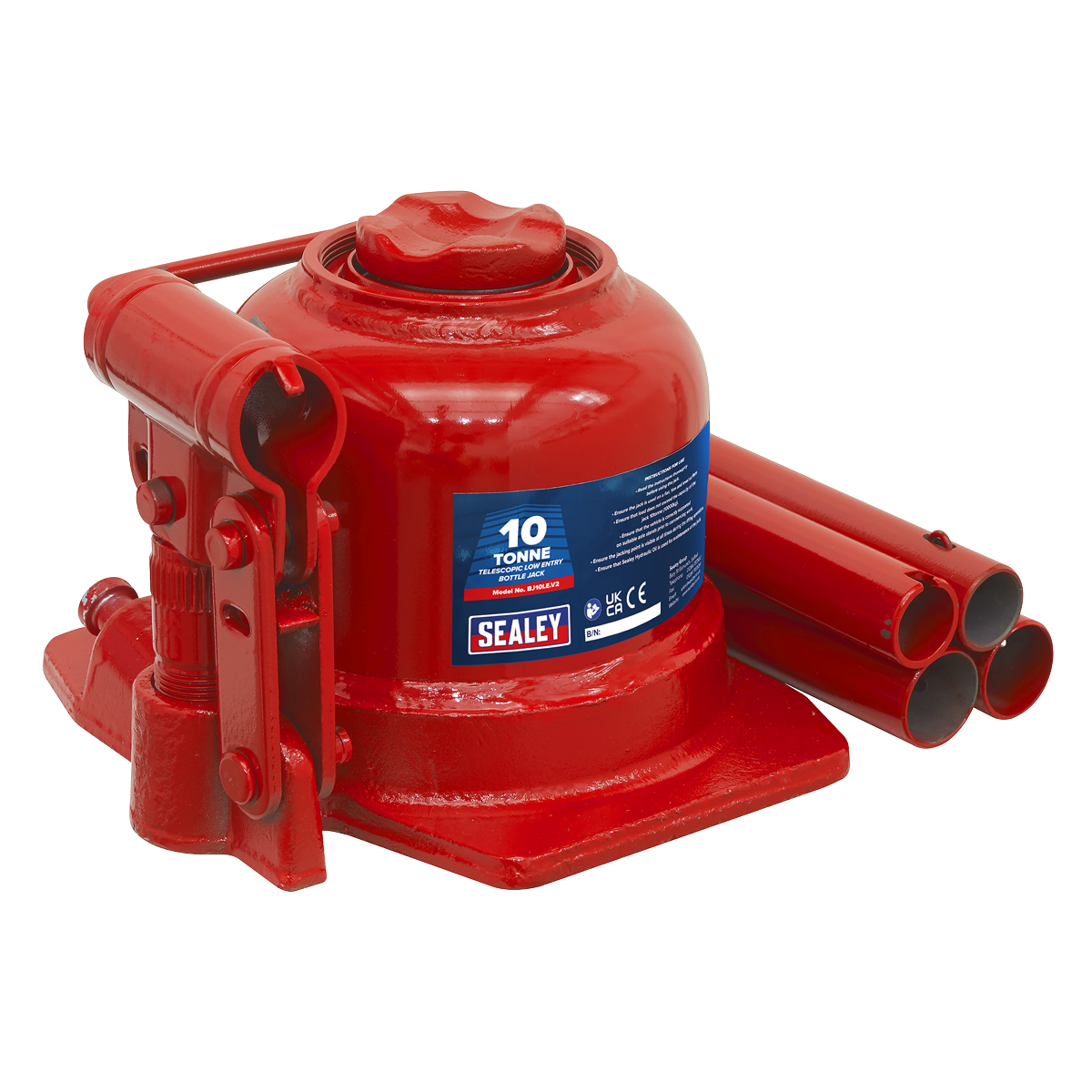 Sealey 10 Tonne Telescopic Low Profile Bottle Jack With Overload Valve BJ10LE
