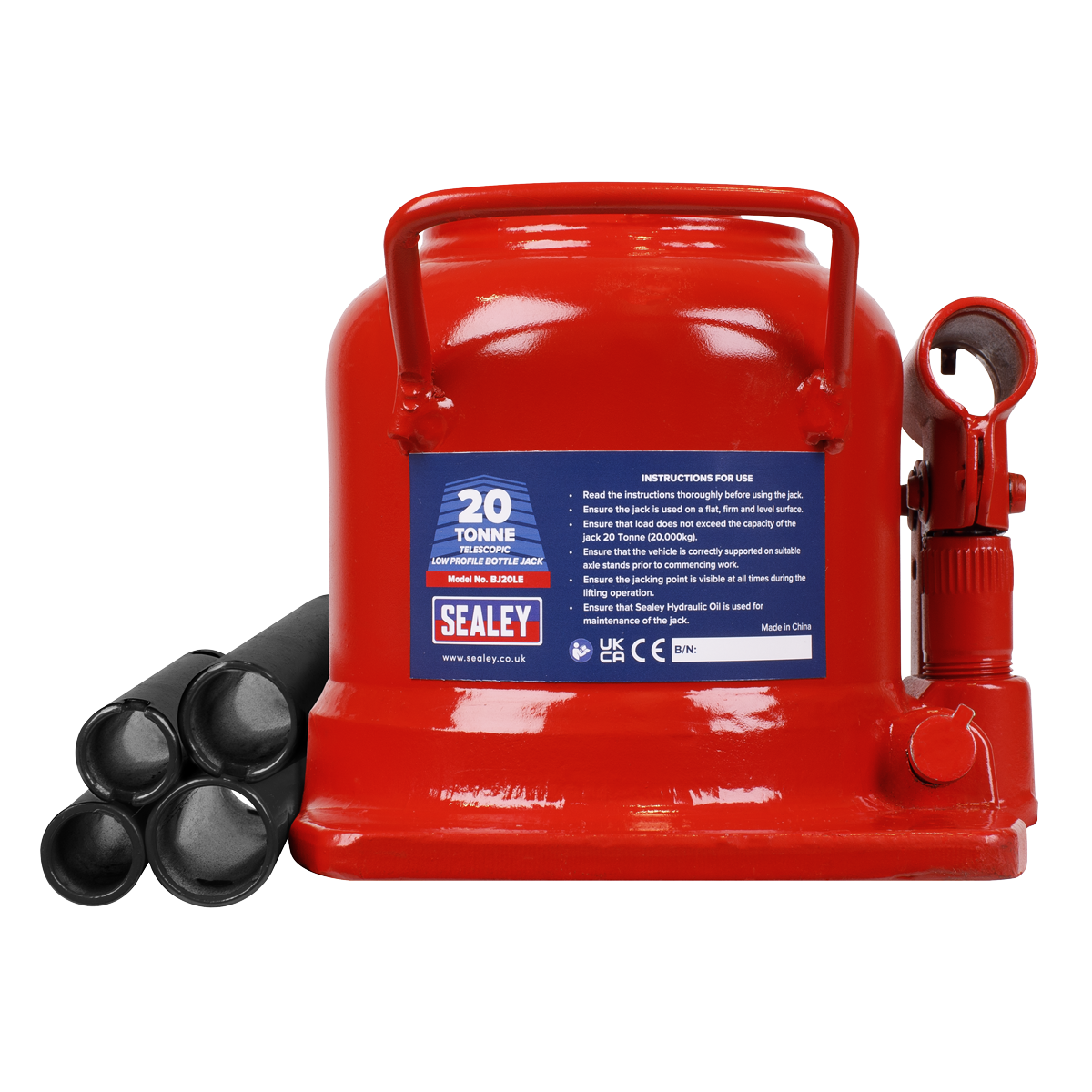 Sealey Bottle Jack 20 Tonne Low Profile Telescopic With Overload Valve BJ20LE