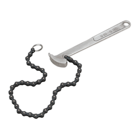 Sealey Oil Filter Chain Wrench With Chrome Finish 60-140mm Capacity AK6409