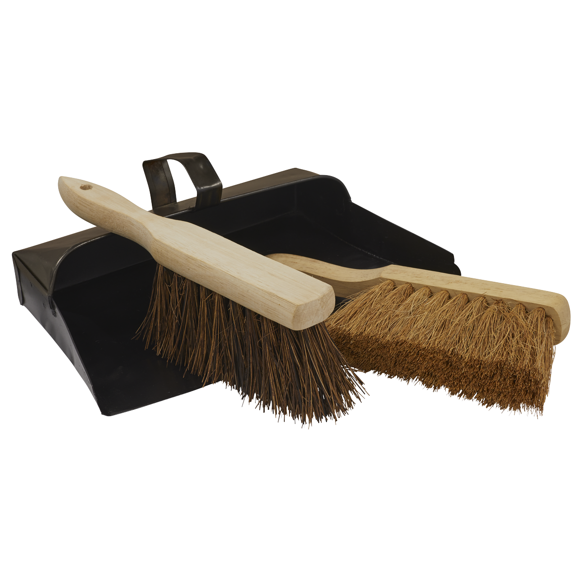 Sealey Dust Pan Metal + 2x Brushes Soft & Hard For Domestic & Workshop Jobs BM26