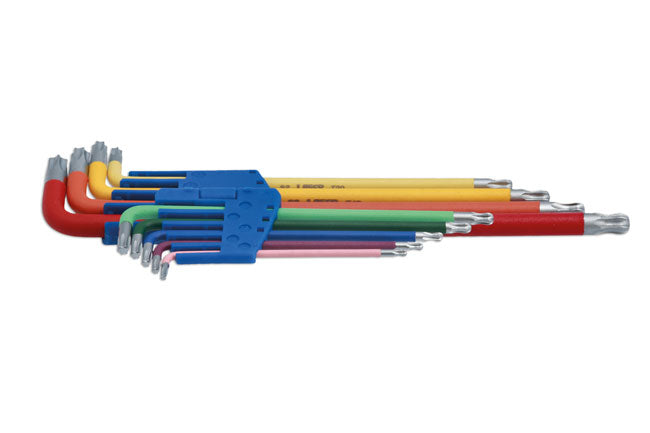 LASER 7873 9Pcs Screwdriver Colour Coded Star Key Set Ball End T10-T50 S2 Steel
