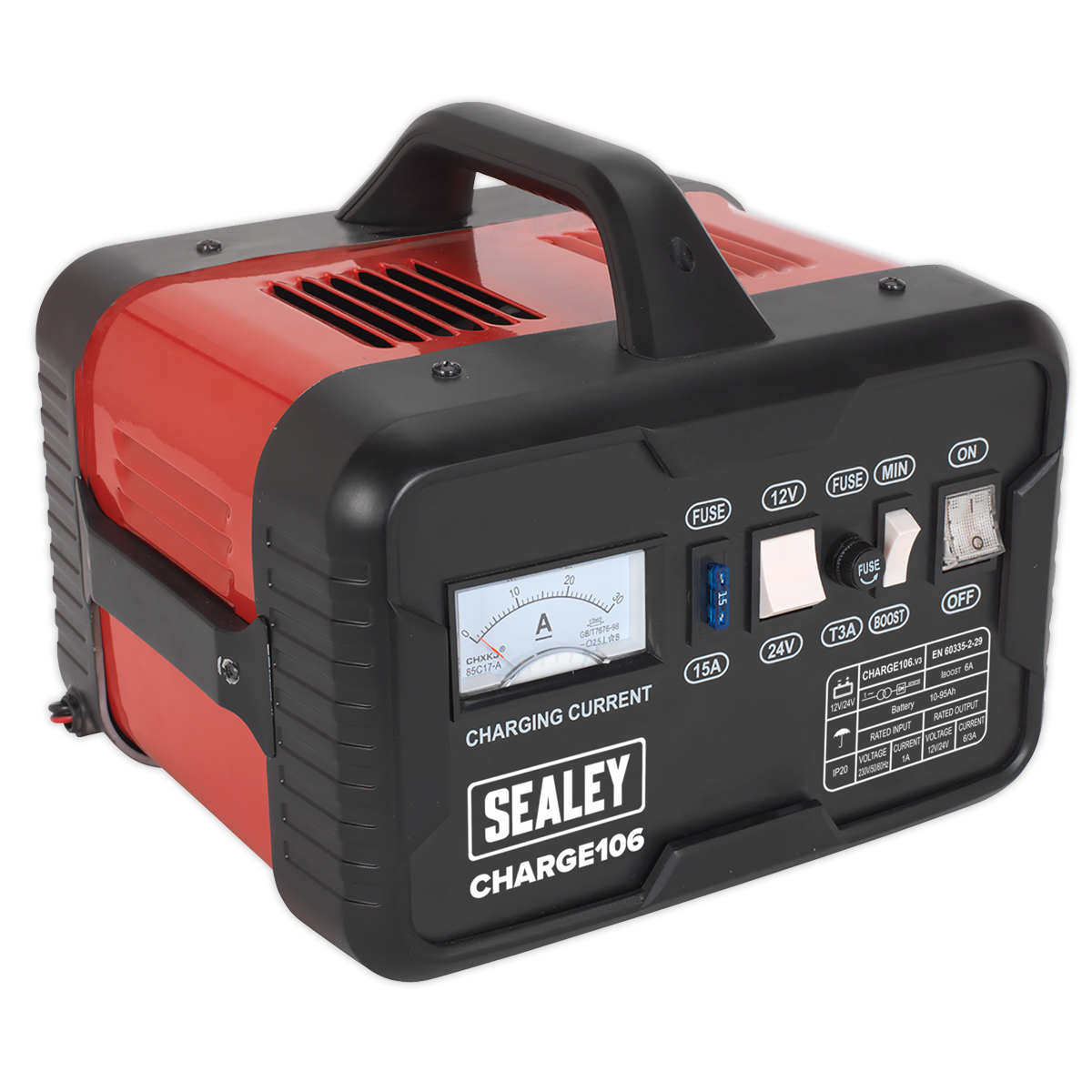 Sealey Battery Charger With Sturdy Carry Handle 8Amp 12V 24V 230V CHARGE106