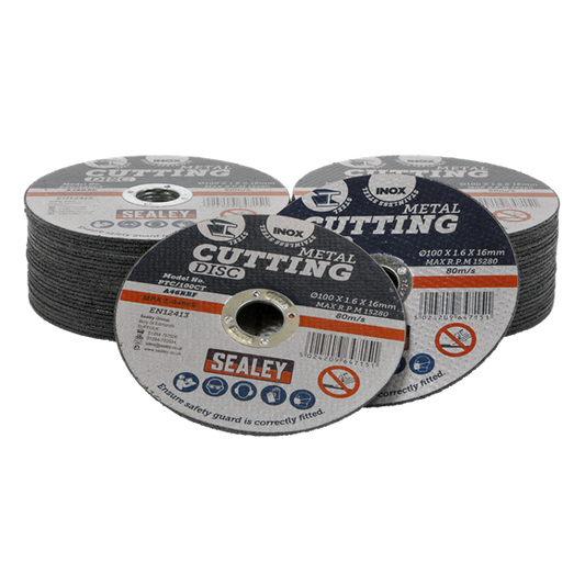 Sealey Cutting Disc 50-Pack 100x1.6mm 16mm Bore For Stainless Steel PTC/100CT50