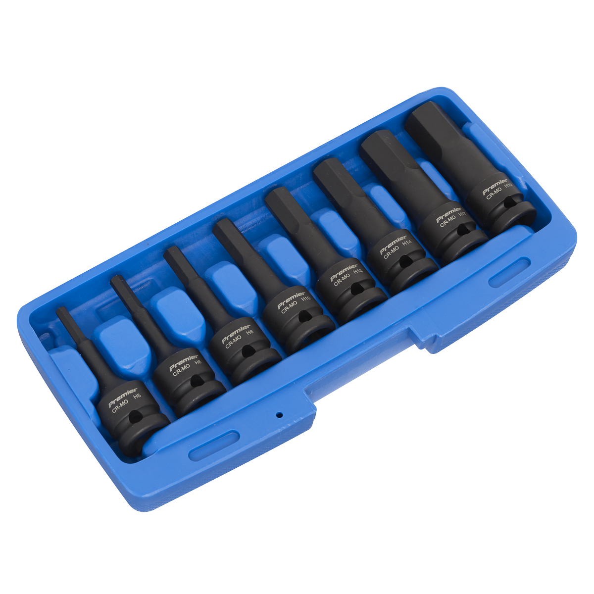 Sealey Impact Hex Key Set 8 Pieces 1/2" Square Drive Tool Kit Black AK5601