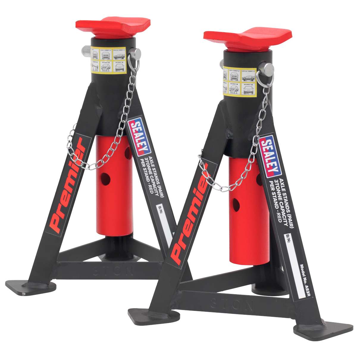 Sealey 2x Axle Stands Heavy Duty Lift 3 Tonne Capacity/Stand - Red AS3R