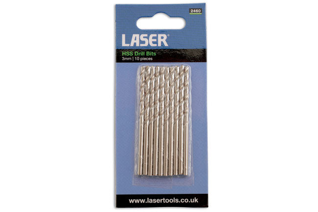 LASER 2460 10 Pieces HSS Twist Drill Bit Set 3 mm High Speed Steel Blanks
