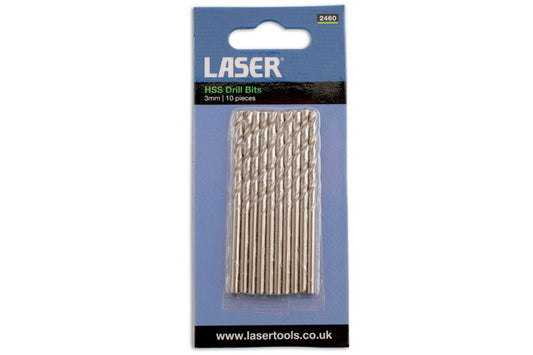 LASER 2460 10 Pieces HSS Twist Drill Bit Set 3 mm High Speed Steel Blanks
