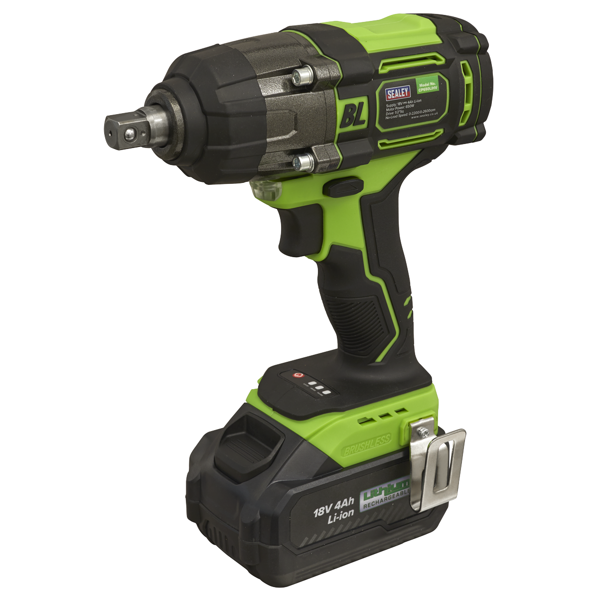 Sealey Cordless Impact Wrench 18V 4Ah Lithium-Ion 1/2" Square Drive CP650LIHV