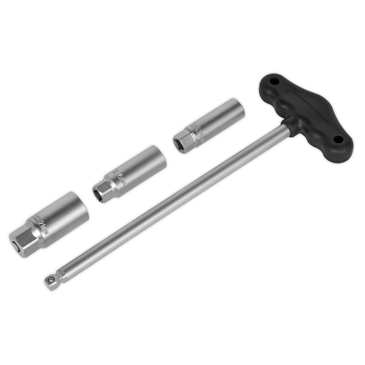 Sealey T-Bar & Rubber Insert Spark Plug Socket Set 4pc 3/8" Square Drive AK6550
