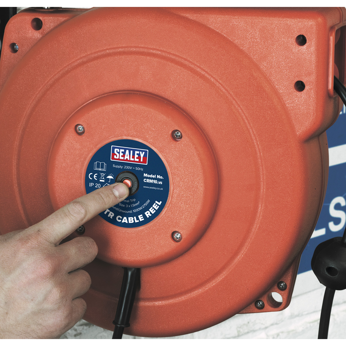 Sealey Cable Reel System Retractable On/Off Switches 10M 2 x 230V Socket CRM10