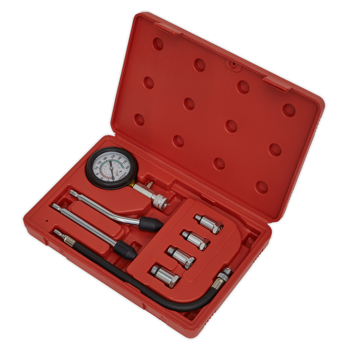 Sealey 8Pc Petrol Engine Compression Test Kit With 63mm Gauge Up To 300psi CT955