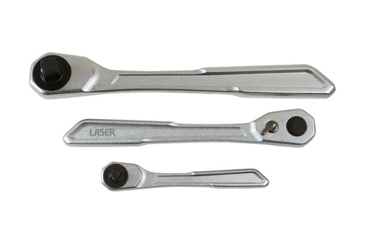 LASER 7937 Ratchet Set 3 Pieces 1/4" 3/8" 1/2" Drive Slim Handle Chrome Vanadium
