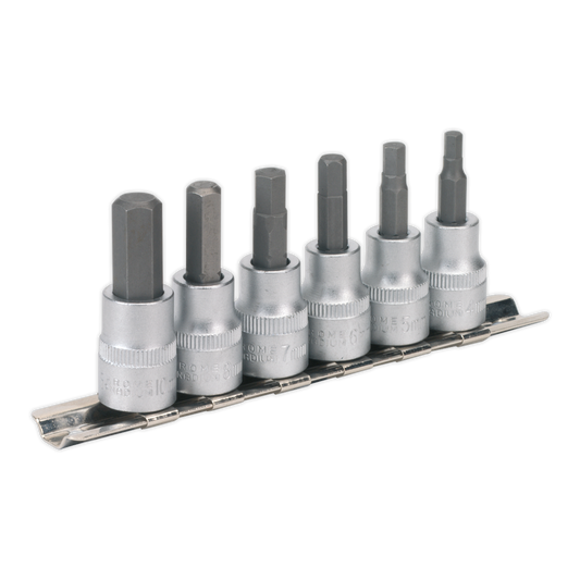 Sealey Hex Key Socket Set Chrome Plated 6 Pieces 3/8" Square Drive Metric AK656