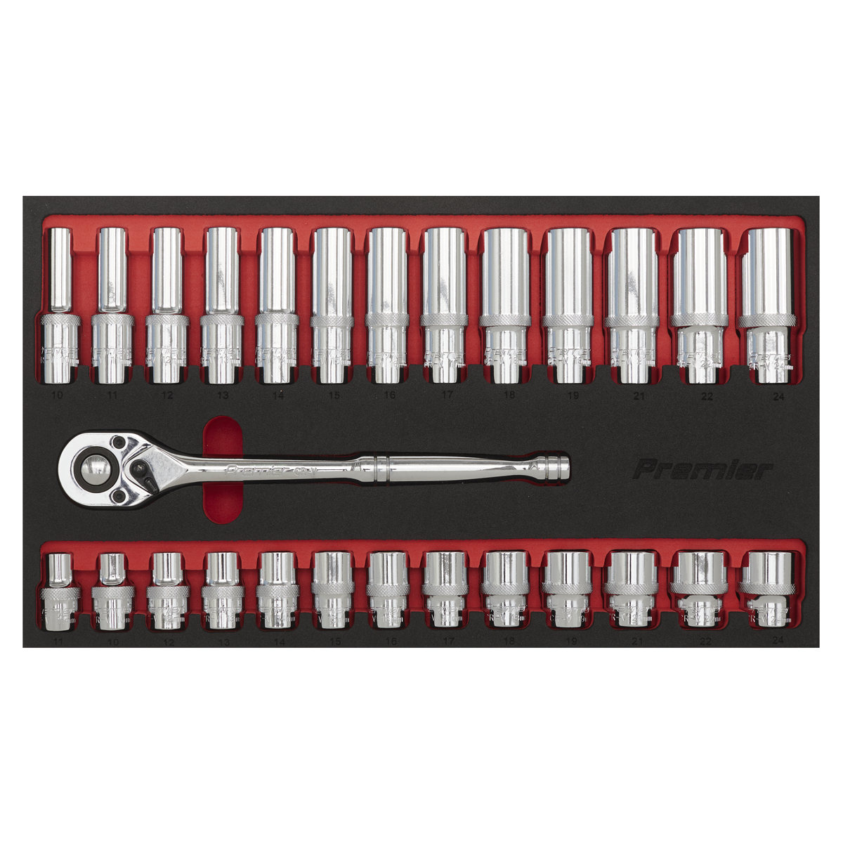 Sealey Ratchet Wrench Socket Set 27 Pieces 1/2" Square Drive Silver AK66723