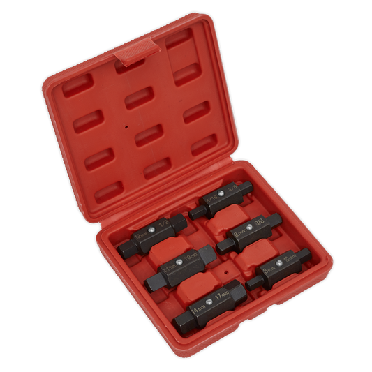 Sealey Oil Drain Plug Key Set 6 Pcs Double End Chemically Blackened Finish AK658