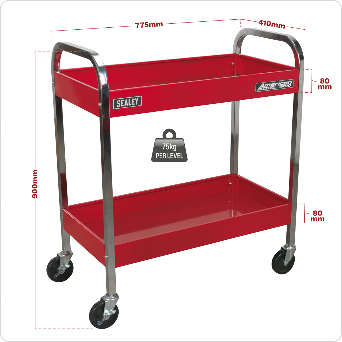 Sealey Trolley 2-Level Extra Heavy Duty With Four Large Castors & Brake CX102