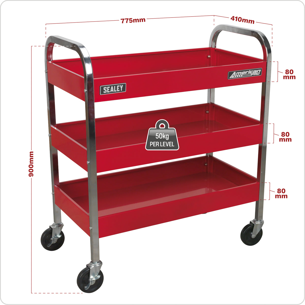 Sealey Trolley 3-Level Extra Heavy Duty With 50kg Capacity Per Shelf CX103