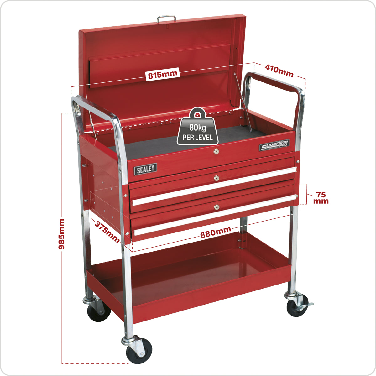Sealey 2-Level Heavy Duty Tool Trolley With Lockable Top 815 x 410 x 985mm CX104