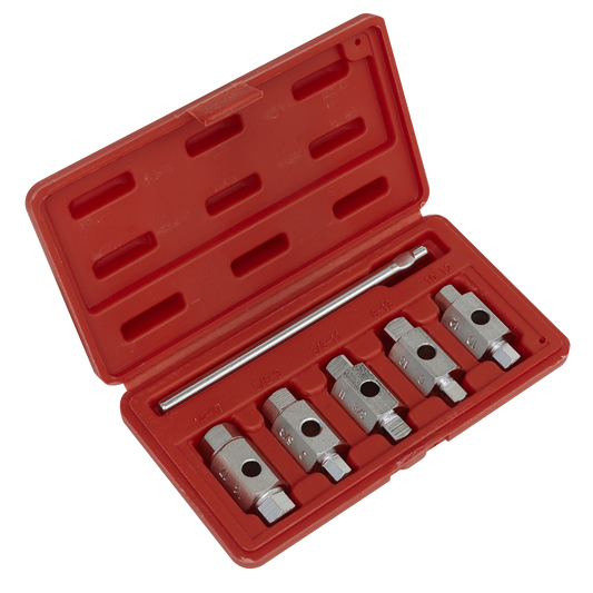 Sealey Oil Drain Plug Key Set With Satin Chrome Finish 6pc Double End AK659