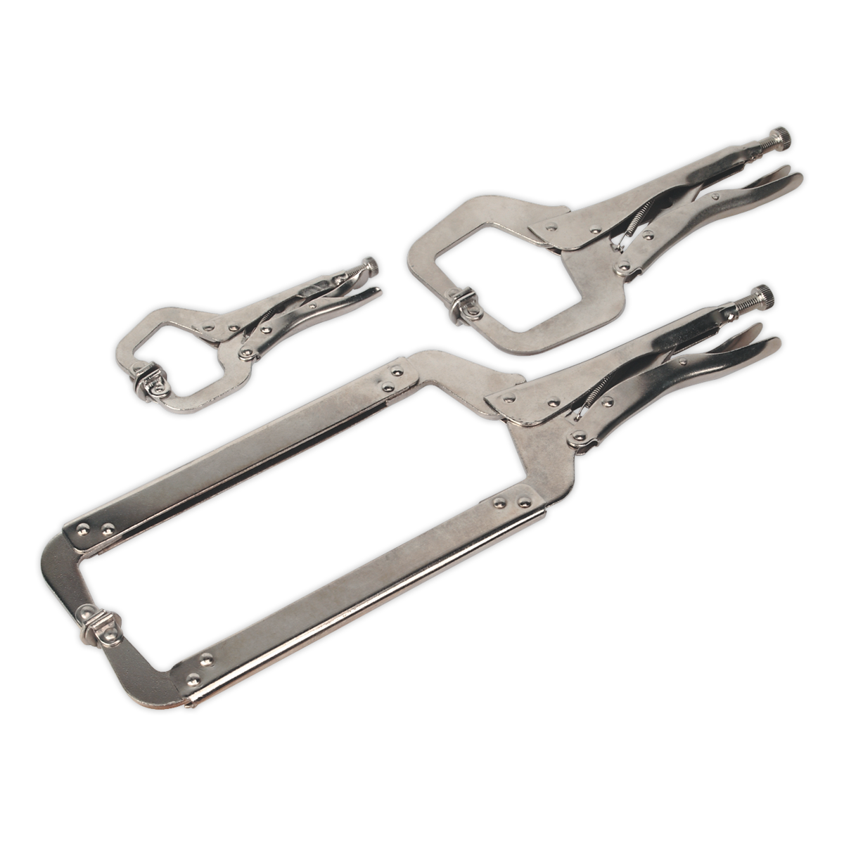 Sealey 3pc Locking C Clamp Set With Bright Nickel-Plate Finish Daily Use AK66