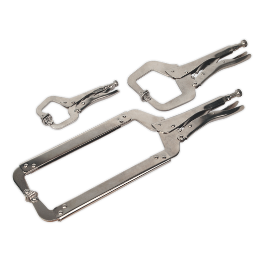 Sealey 3pc Locking C Clamp Set With Bright Nickel-Plate Finish Daily Use AK66