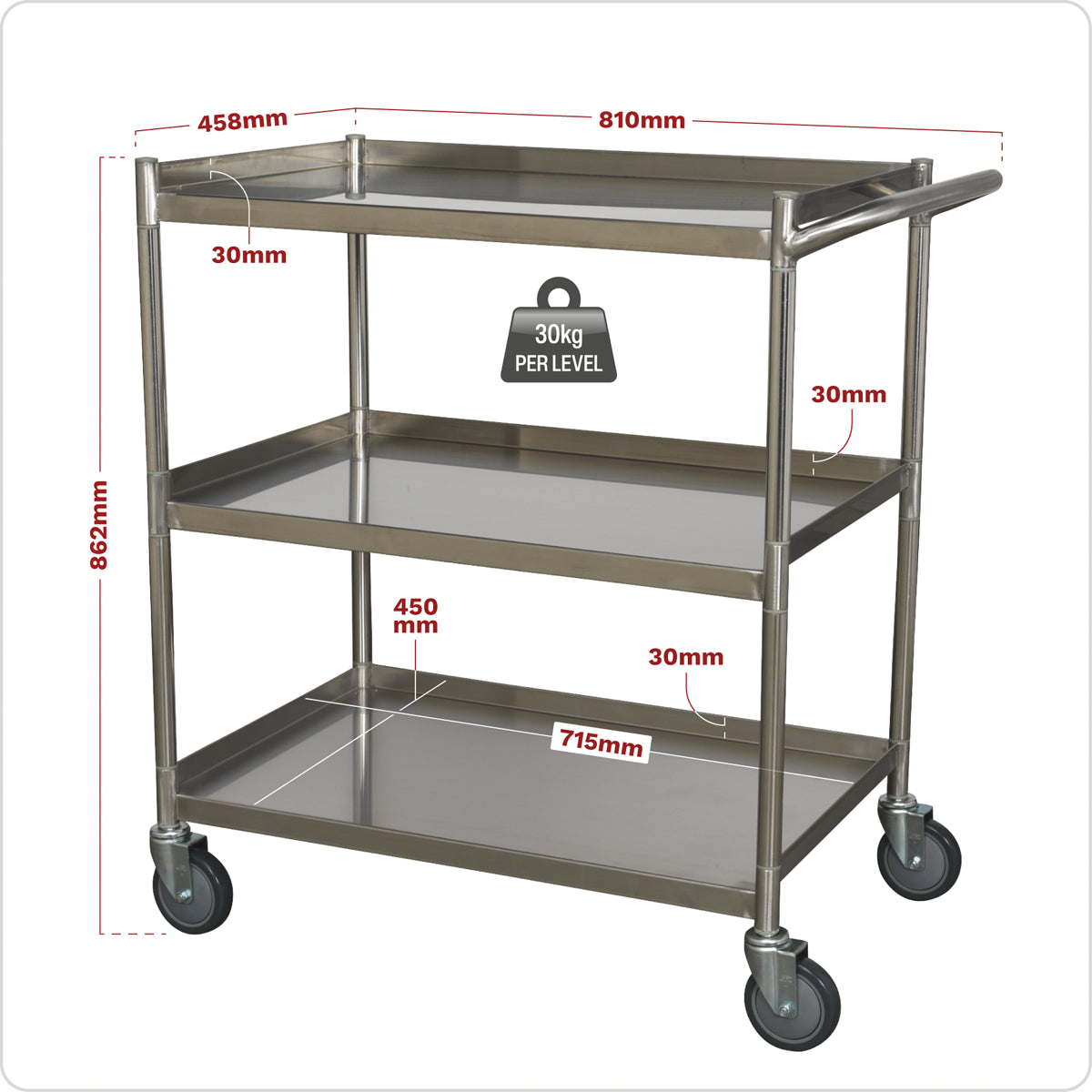 Sealey Workshop Trolley 3-Level Stainless Steel With Side Handle CX410SS