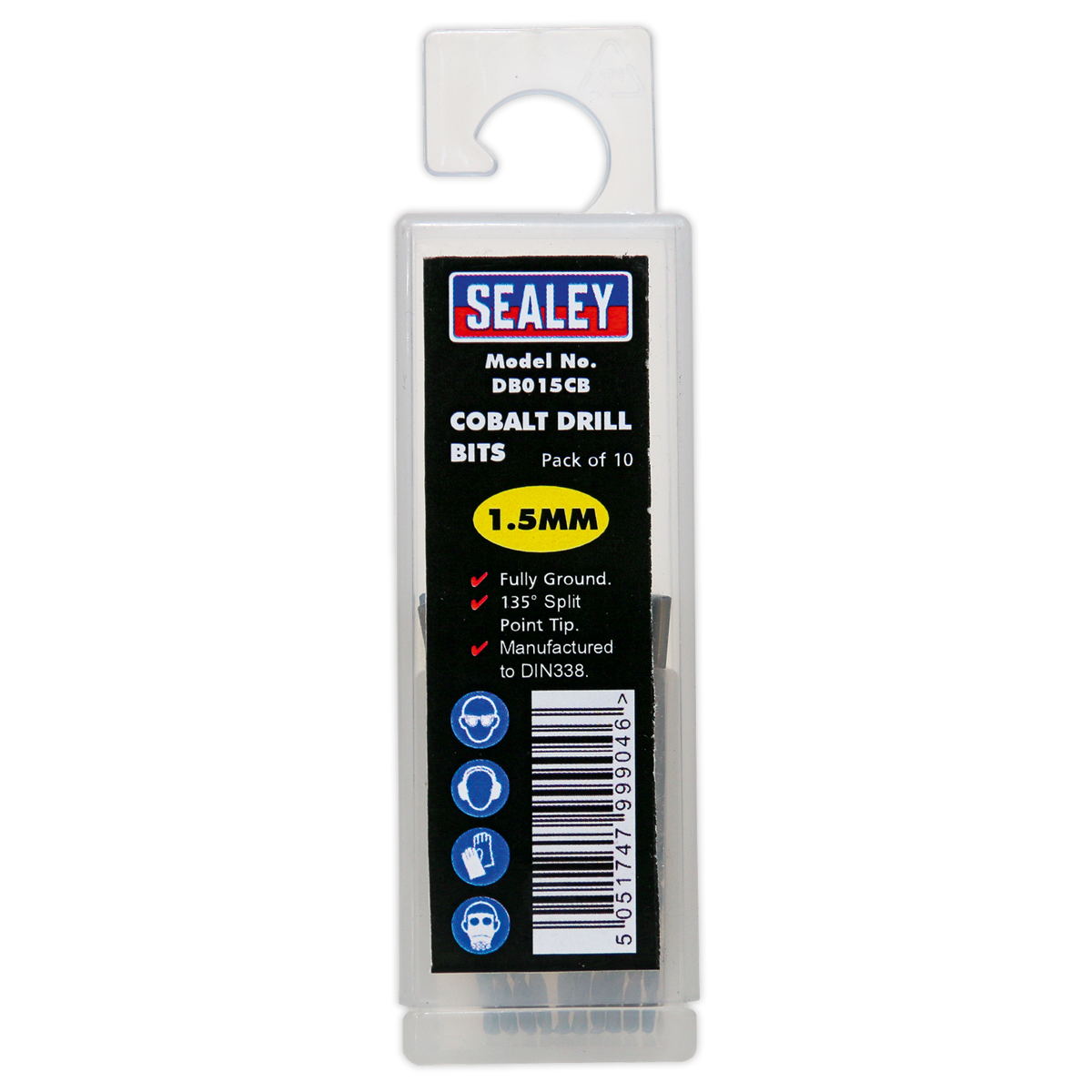 Sealey Fully Ground HSS Cobalt Drill Bit 1.5mm DIN 338 Pack of 10 DB015CB