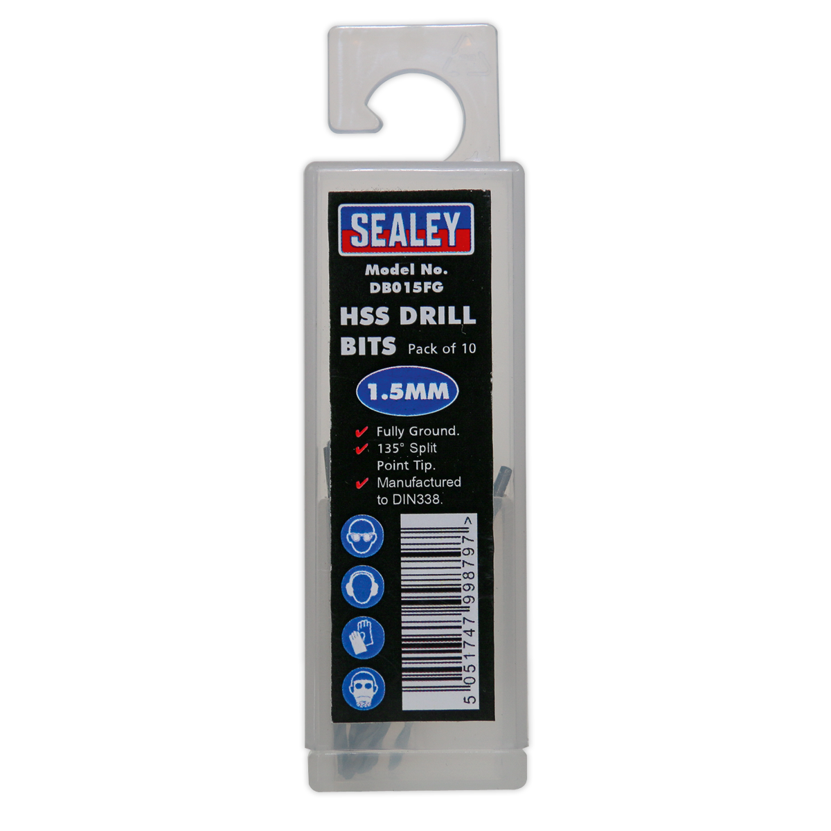 Sealey Fully Ground HSS Drill Bit 1.5mm Clog-Free Swarf Clearance 10PK DB015FG