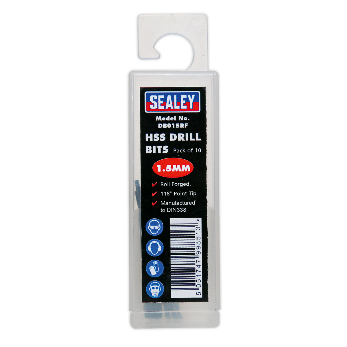 Sealey HSS Roll Forged Drill Bit 1.5mm Clog-Free Swarf Clearance 10PK DB015RF