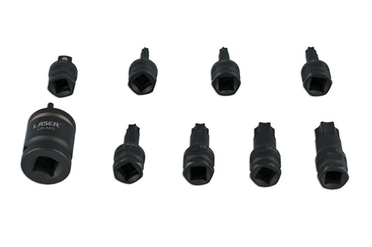 LASER 7978 9Pcs Screwdriver Dual Star Impact Bit Socket Set 3/8" 1/2" Drive CrMo