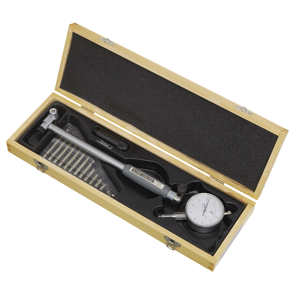 Sealey 50-160mm Precision Dial Bore Gauge In Wooden Storage Case DBG5010