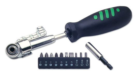 LASER 2517 3-Way Angled Head Screwdriver Set 10 Magnetic Bits Ergonomic Handle