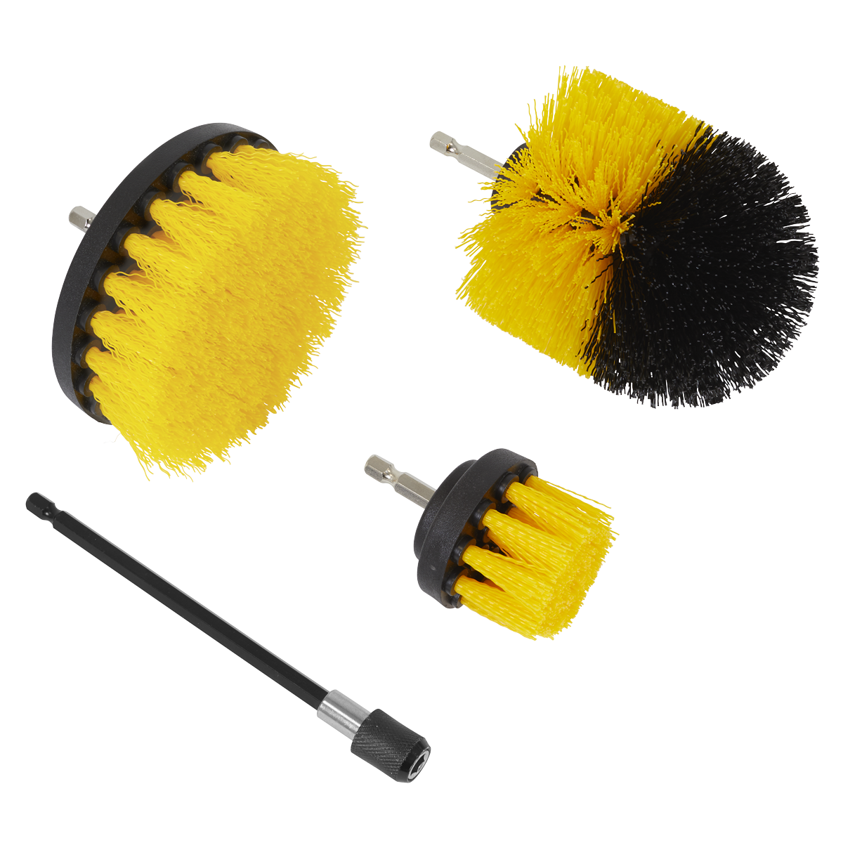 Sealey Drill Brush Set 4pc 6.35mm Shank Heavy Duty With Magnetic Bit Holder DBS4