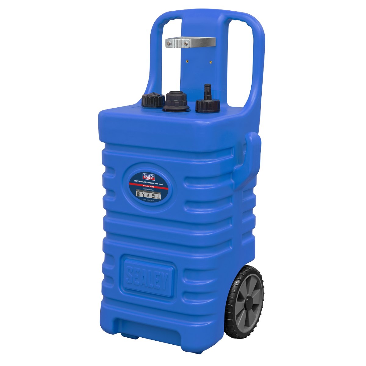 Sealey Mobile Dispensing Tank With 2 Roller Wheels & Vent Caps 55L Blue DT55B