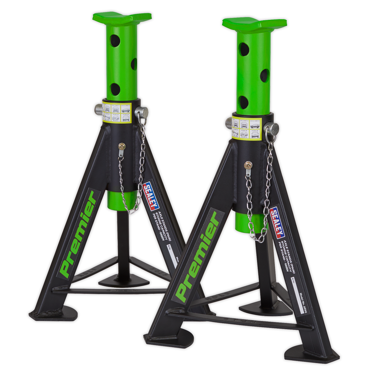 Sealey Load Axle Stands Pair 6 Tonne Capacity Per Stand Heavy Duty - Green AS6G