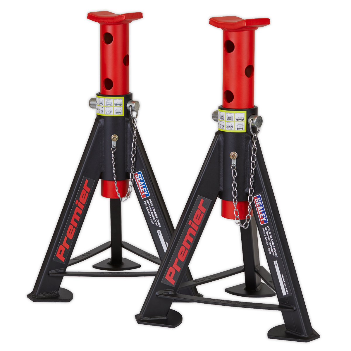Sealey 2x Heavy Duty Lift Axle Stands 6 Tonne Capacity/Stand - Red AS6R