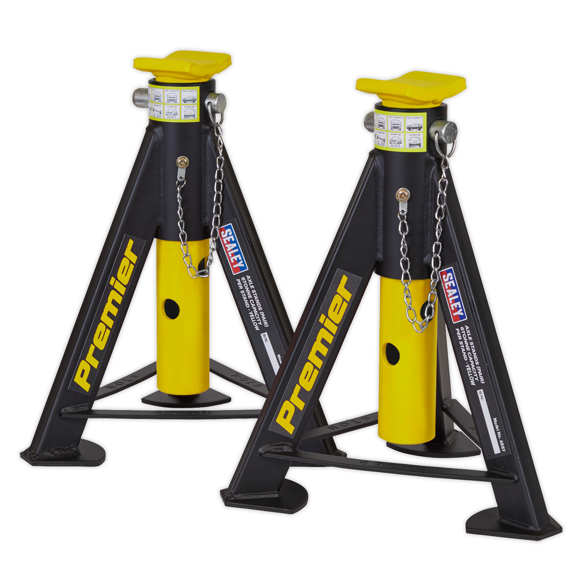 Sealey 2x Heavy Duty Lift Axle Stands 6 Tonne Capacity/Stand - Yellow AS6Y