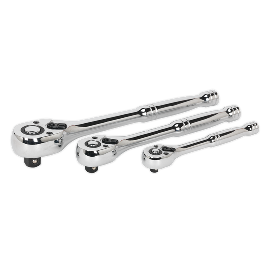 Sealey Ratchet Wrench Set 3 Pieces Pear-Head Flip Reverse 72 Teeth AK6672