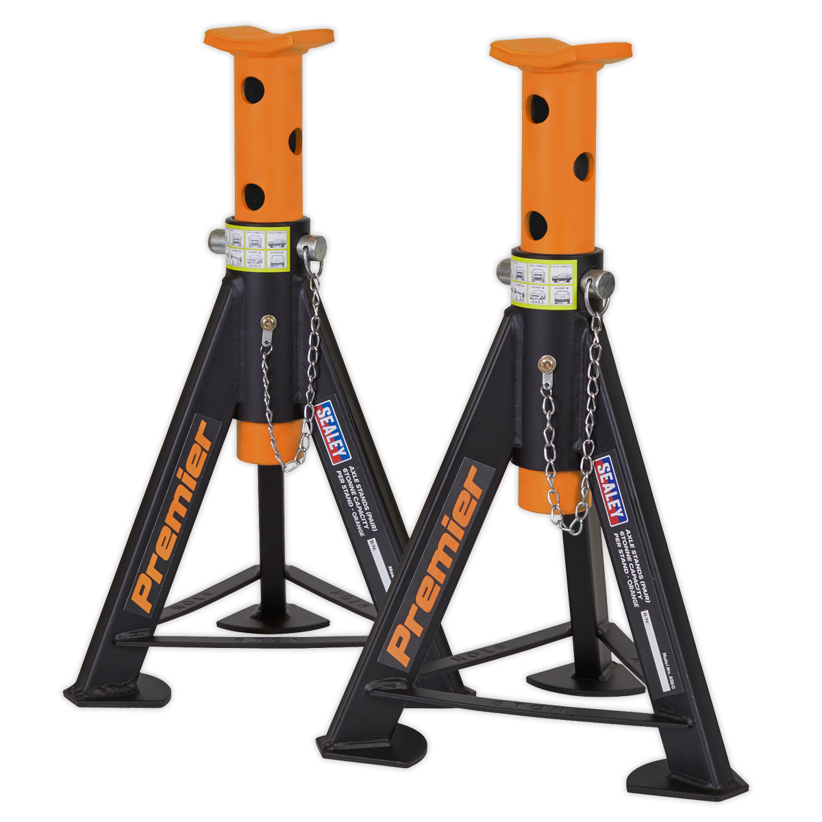 Sealey 2x Heavy Duty Lift Axle Stands 6 Tonne Capacity/Stand - Orange AS6O