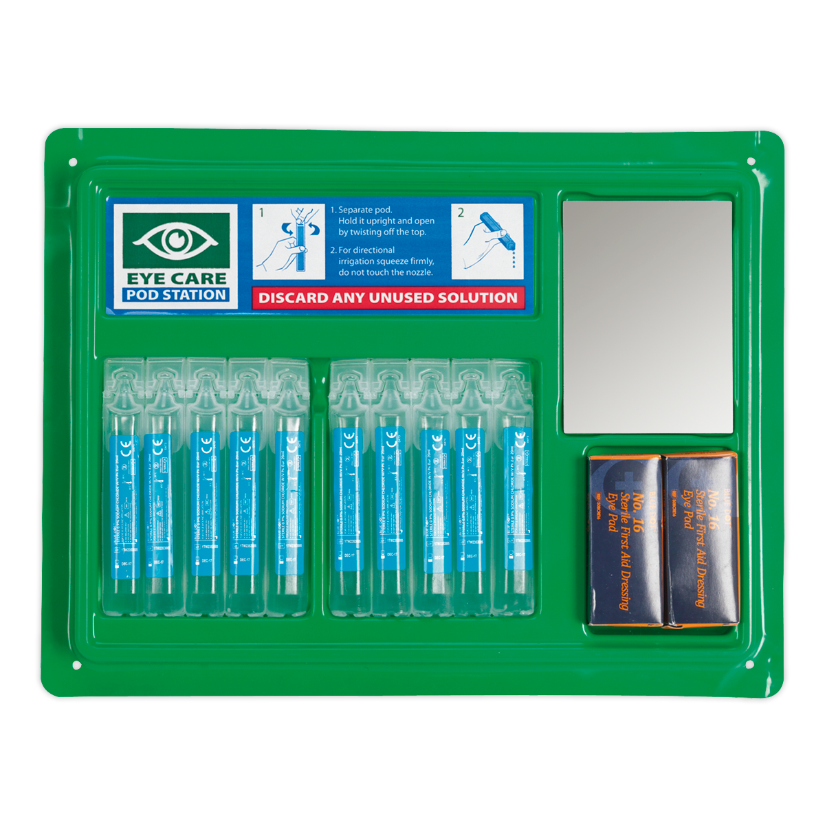 Sealey Eye Wash Station With Shatterproof Mirror & Saline Solution Pods EWS02