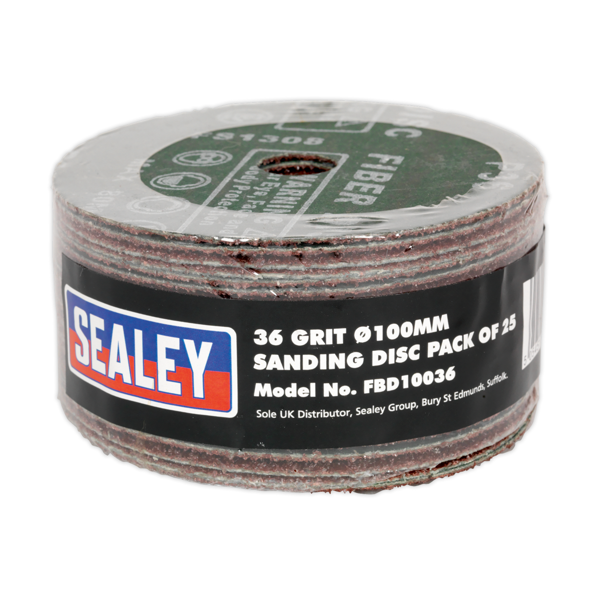 Sealey Sanding Disc Fibre Paper Backed 100mm 36Grit Pack Of 25 FBD10036