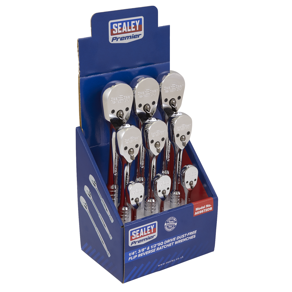 Sealey Ratchet Wrenches 1/4" 3/8" 1/2" Drive Pear-Head Flip Reverse X 9 AK6672DB