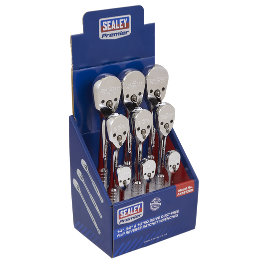 Sealey Ratchet Wrenches 1/4" 3/8" 1/2" Drive Pear-Head Flip Reverse X 9 AK6672DB
