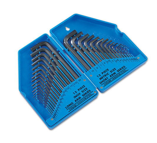 LASER 2577 Metric Imperial Hex Key Set 30 Pcs Chrome Vanadium Black Finish